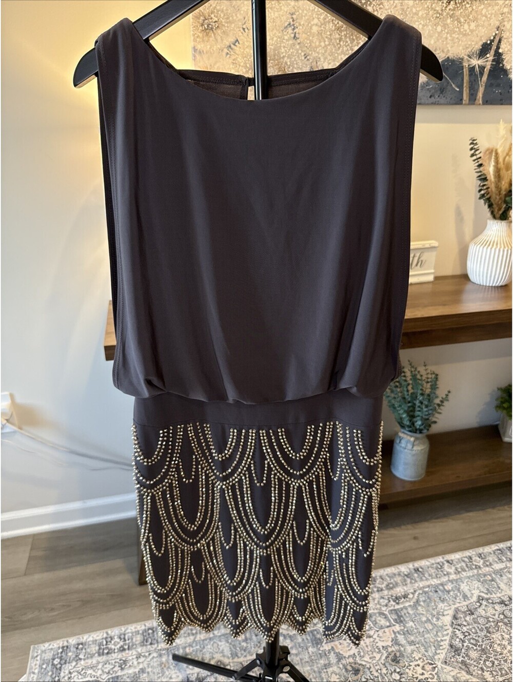 Cache taupe Bead-Embellished Mini Dress Size 4 sleeveless coctail
